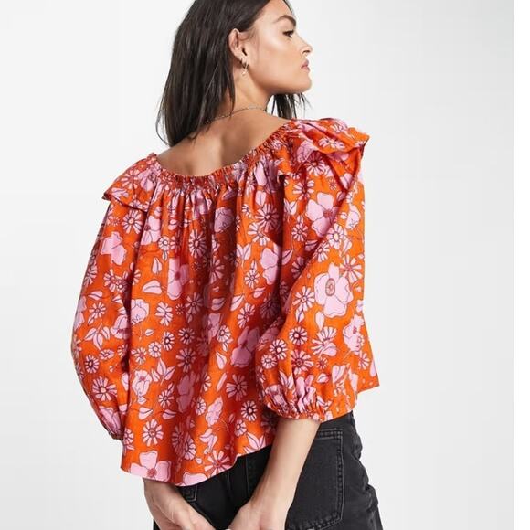 Freee People Miss Daisy floral printed ruffle smock blouse woman's size medium - Picture 3 of 13